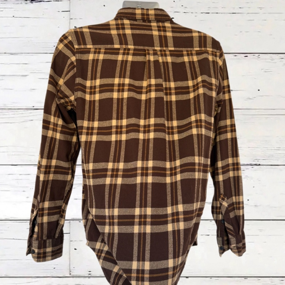 Vans Men’s Flannel Shirt (Small) | Brown Tan Plaid Long Sleeve Button-Up | 2022 - Picture 10 of 13